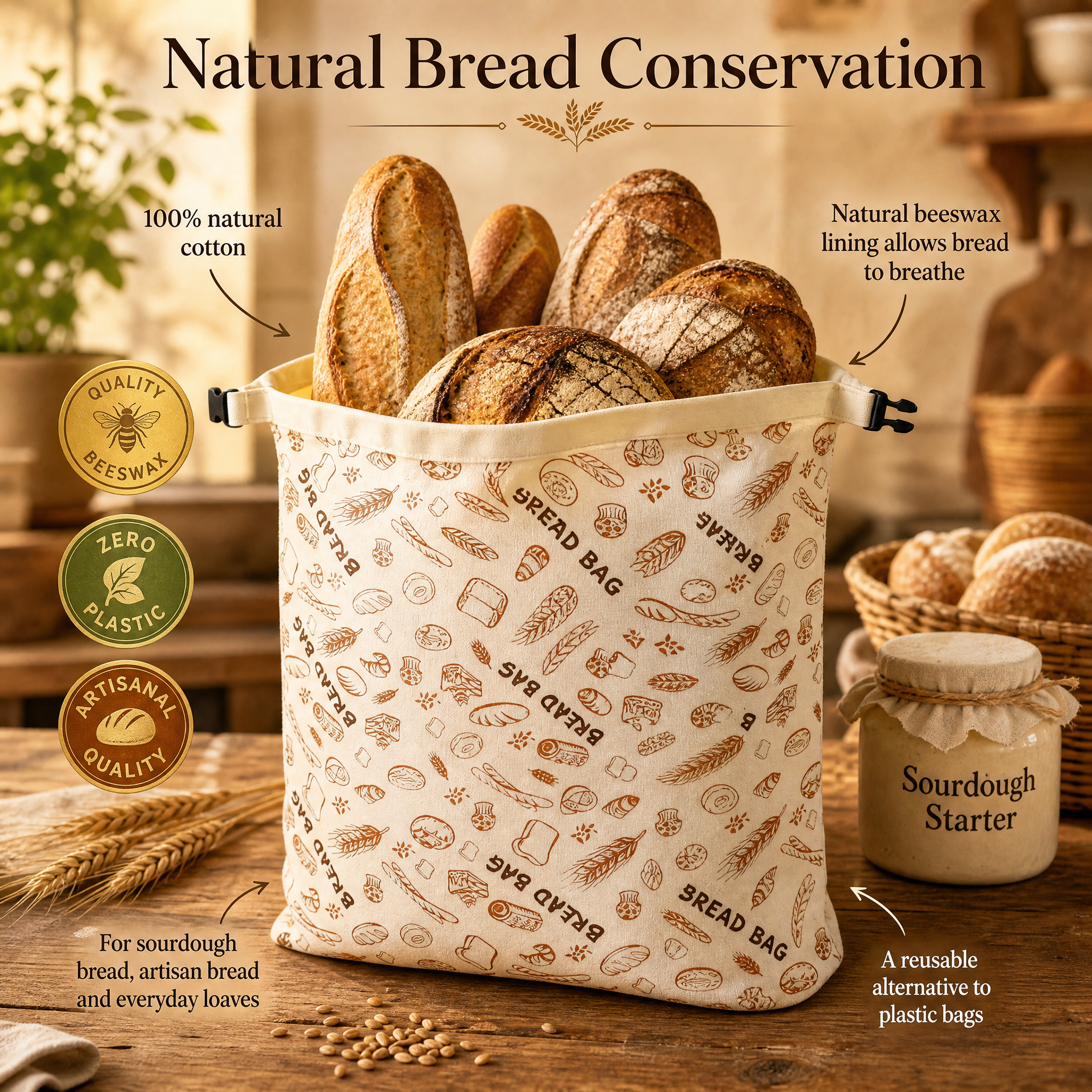 Premium 100% Cotton & Beeswax Bread Bags